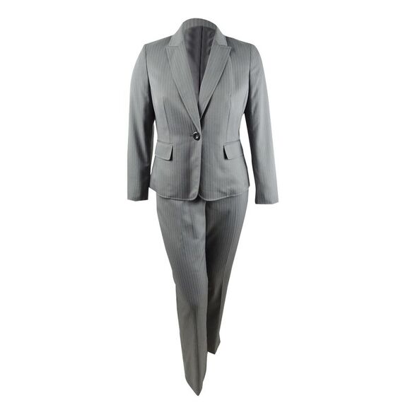 Le Suit Women's Plus Size One-Button Pinstriped Pantsuit (14W, Grey Multi) - Picture 1 of 3